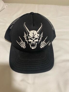 Mens HellFire Black SnapBack Hat with White Stranger Things Netflix Graphic Logo